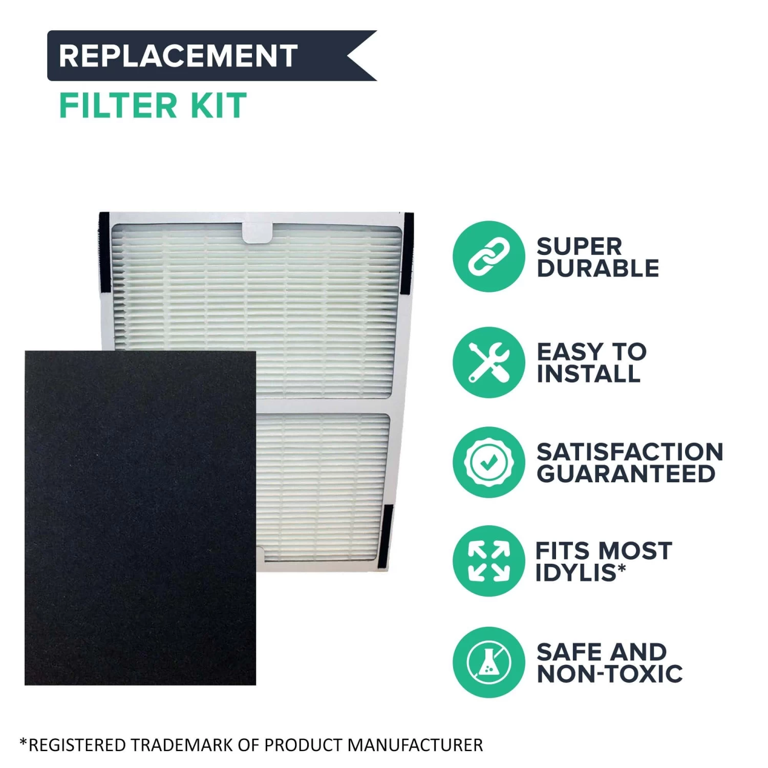 Crucial Air Replacements Compatible With Idylis HEPA Style A Air Purifier Filter & Carbon Filter Fits IAP-10-100, IAP-10-150, Model # IAF-H-100A (2 Pack) 4 Crucial Air Replacements Compatible With Idylis HEPA Style A Air Purifier Filter & Carbon Filter Fits IAP-10-100, IAP-10-150, Model # IAF-H-100A (2 Pack) - Image 2