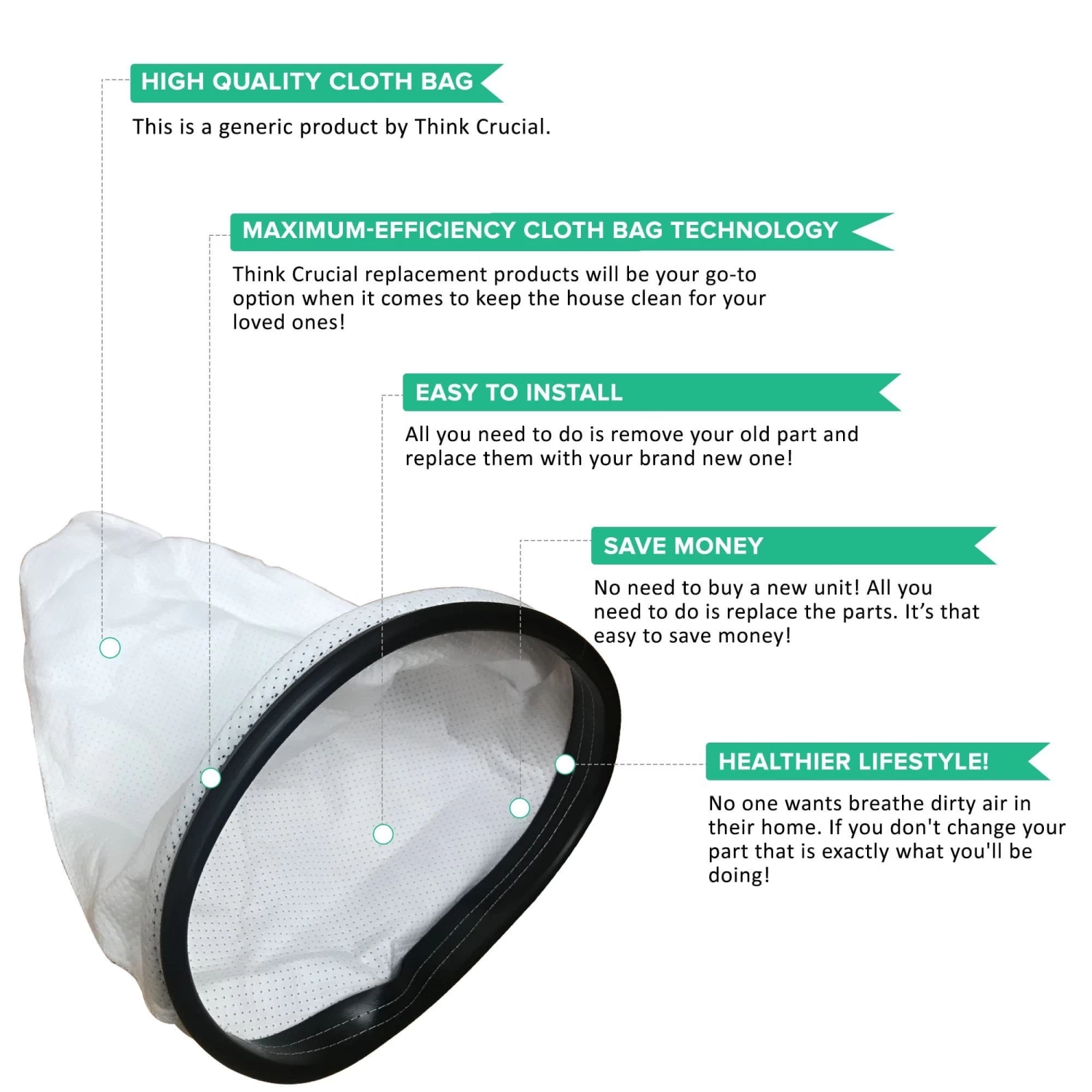 Replacement Cloth Reusable Vacuum Bag, Fits Hoover C2401 Backpack Vac, Compatible With Part 2KE2105000 2-KE2105-000 5 Replacement Cloth Reusable Vacuum Bag, Fits Hoover C2401 Backpack Vac, Compatible With Part 2KE2105000 2-KE2105-000 - Image 3