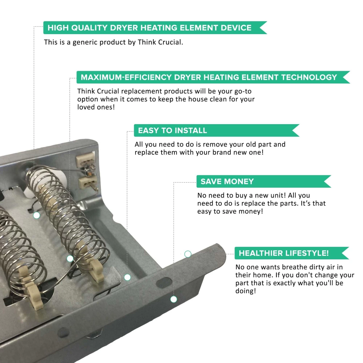 Replacement Electric Dryer Heating Element, Fits Whirlpool, Compatible With Part 3403585, 8565582 & AP3094254 5 Replacement Electric Dryer Heating Element, Fits Whirlpool, Compatible With Part 3403585, 8565582 & AP3094254 - Image 3
