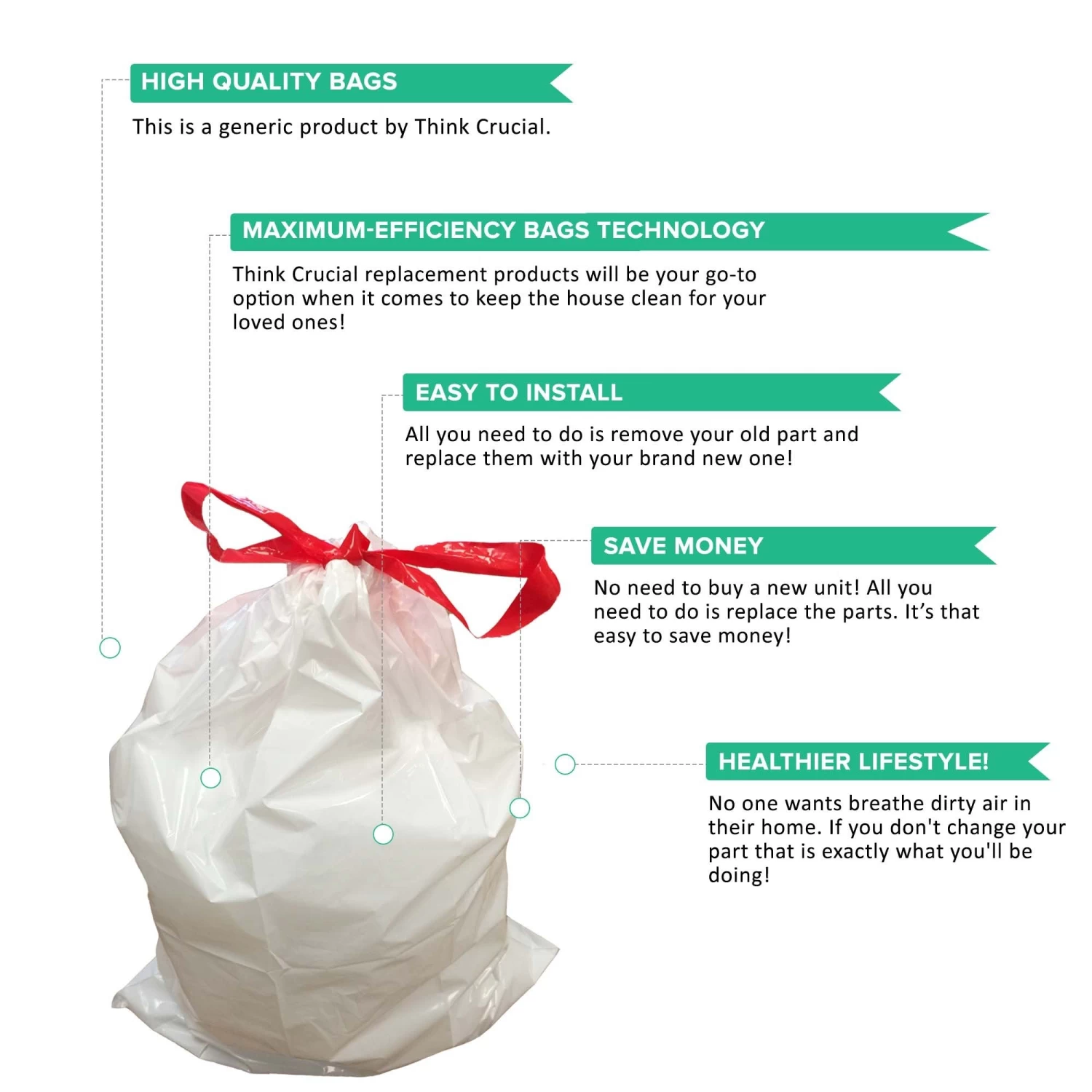 40pk Replacement Garbage Bags, Fits Simplehuman Trash Bins, 45L / 12-Gallon, Style-M 5 40pk Replacement Garbage Bags, Fits Simplehuman Trash Bins, 45L / 12-Gallon, Style-M - Image 3