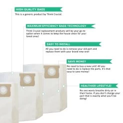 Think Crucial Replacement Vacuum Bags Compatible With Shop-Vac Part # SV-9067200 & 9066200, Fits 10-14 Gallon Wet & Dry Vacuums, Bulk -Best Filter Shop 10 12 14 GAL BAGS 04 34559cd6 4c74 43d5 940e 5e144406fad2
