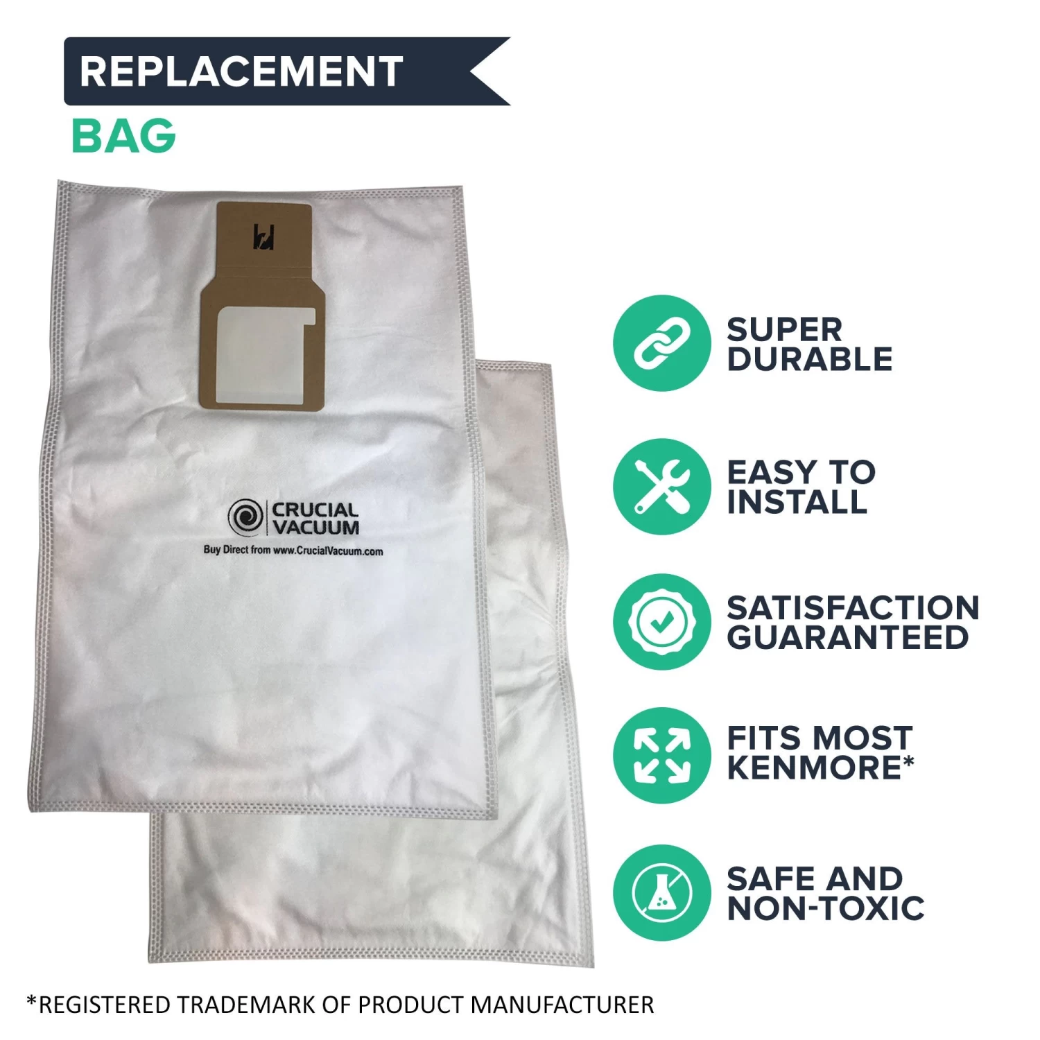 9pk Replacement Cloth Bags, Fits Kenmore 50688 & 50690, Compatible With Part 20-5068 & 20-50681 3 9pk Replacement Cloth Bags, Fits Kenmore 50688 & 50690, Compatible With Part 20-5068 & 20-50681 - Image 2