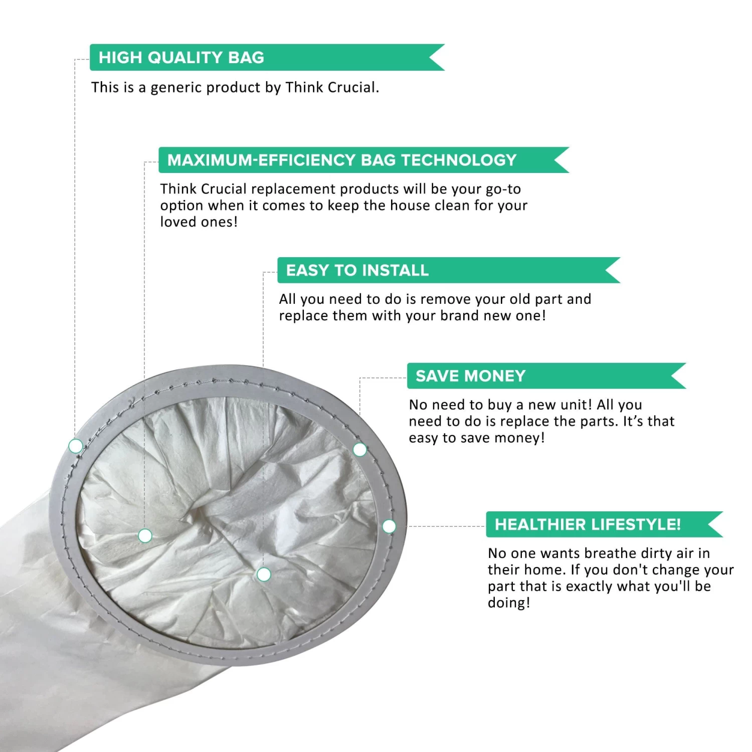 Replacement 6 Qt Vacuum Bags, Fits ProTeam Commercial Backpack Vacuums, Compatible With Part 100431 5 Replacement 6 Qt Vacuum Bags, Fits ProTeam Commercial Backpack Vacuums, Compatible With Part 100431 - Image 3