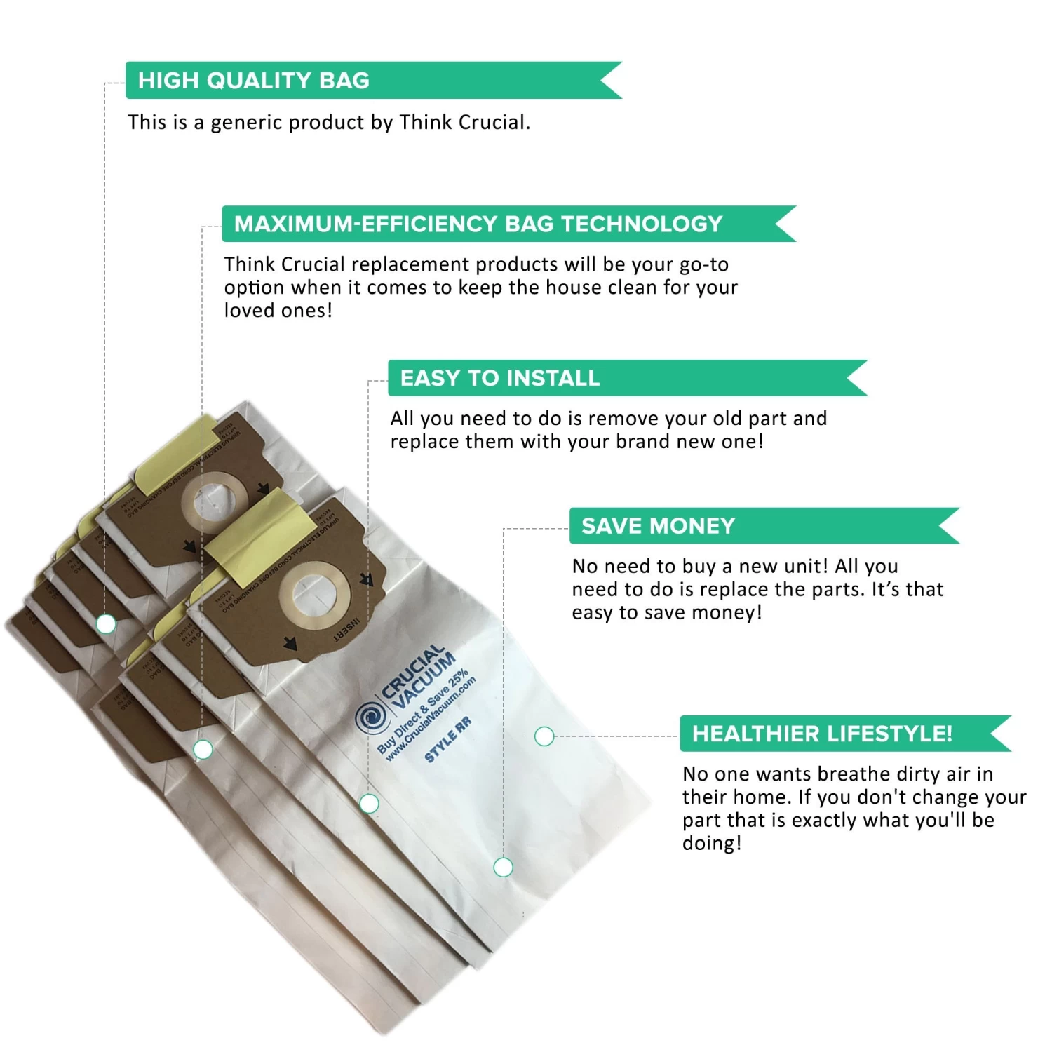 36pk Replacement Paper Vacuum Bags, Fits Eureka RR, Compatible With Part 61115-12, 61115, 61115A, 61115B, 61115C & 63295A 5 36pk Replacement Paper Vacuum Bags, Fits Eureka RR, Compatible With Part 61115-12, 61115, 61115A, 61115B, 61115C & 63295A - Image 3