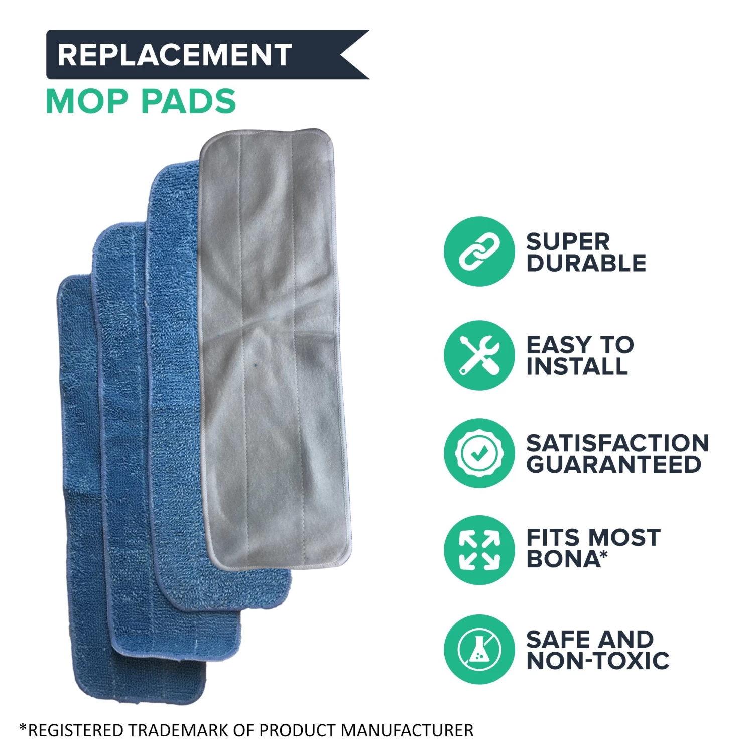 9pk Replacement Microfiber Mop Pads, Fits Bona Mops, Washable & Reusable, Compatible With Part AX0003053 4 9pk Replacement Microfiber Mop Pads, Fits Bona Mops, Washable & Reusable, Compatible With Part AX0003053 - Image 2