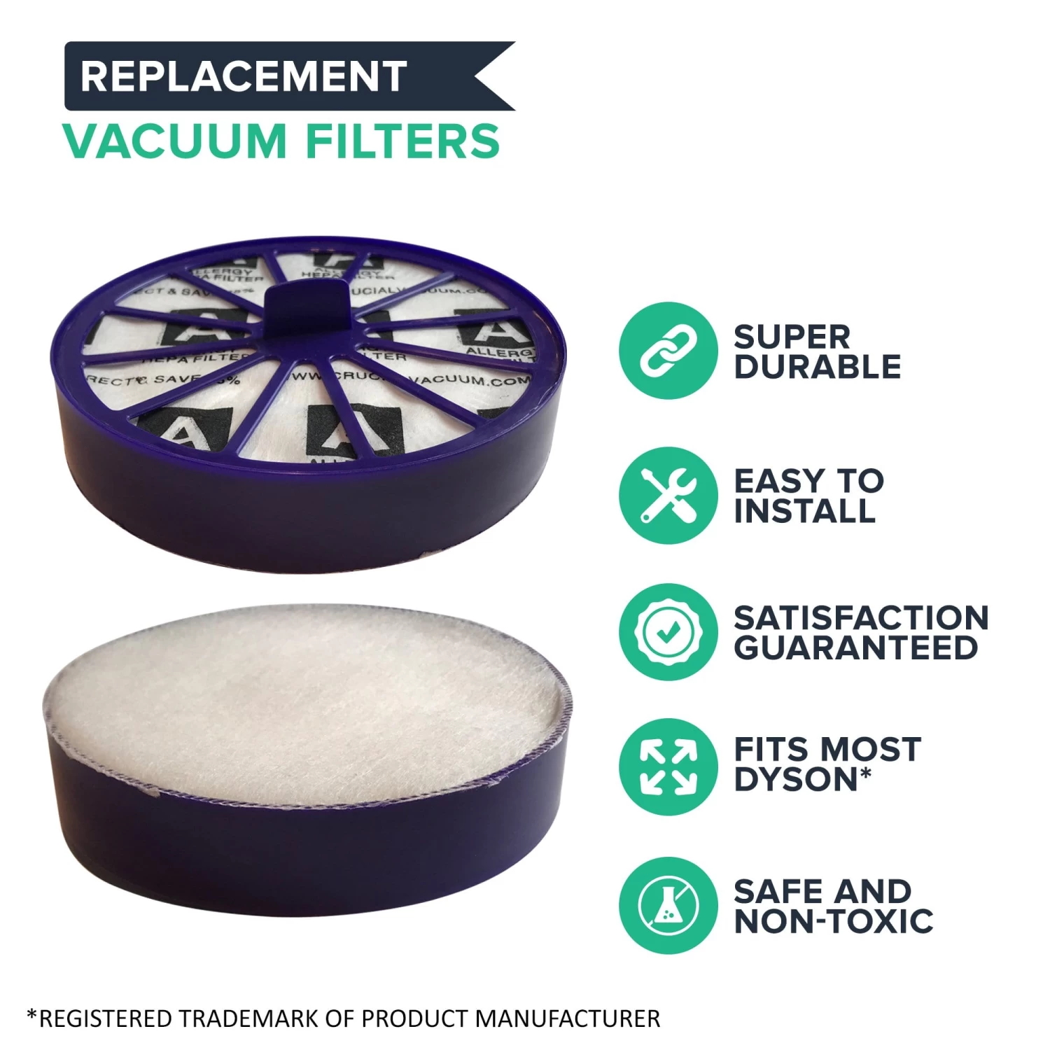 Replacement Pre & Post Filter Kit, Fits Dyson DC07, Compatible With Part 901420-02 & 904979-02 4 Replacement Pre & Post Filter Kit, Fits Dyson DC07, Compatible With Part 901420-02 & 904979-02 - Image 2