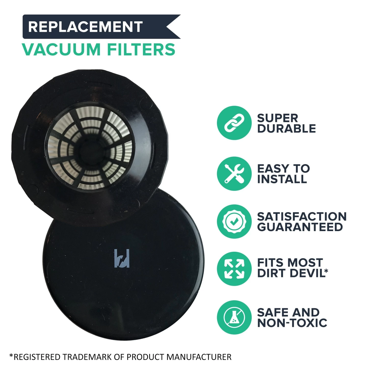 2pk Replacement F1 HEPA Style Filters, Fits Dirt Devil, Compatible With Part 3JC0280000, 2JC0280000 & 2JC0360000 4 2pk Replacement F1 HEPA Style Filters, Fits Dirt Devil, Compatible With Part 3JC0280000, 2JC0280000 & 2JC0360000 - Image 2