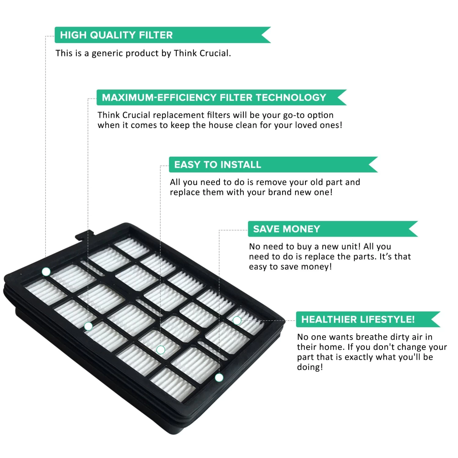 Crucial Vacuum Replacement Vacuum Filter Compatible With Dirt Devil Vacs - Part F45 - Fits Models Pets Canister SD40000, EZ Lite Canister SD40010, Parts 2KQ0107000 2-KQ0107-000 F45 F-45 5 Crucial Vacuum Replacement Vacuum Filter Compatible With Dirt Devil Vacs - Part F45 - Fits Models Pets Canister SD40000, EZ Lite Canister SD40010, Parts 2KQ0107000 2-KQ0107-000 F45 F-45 - Image 3