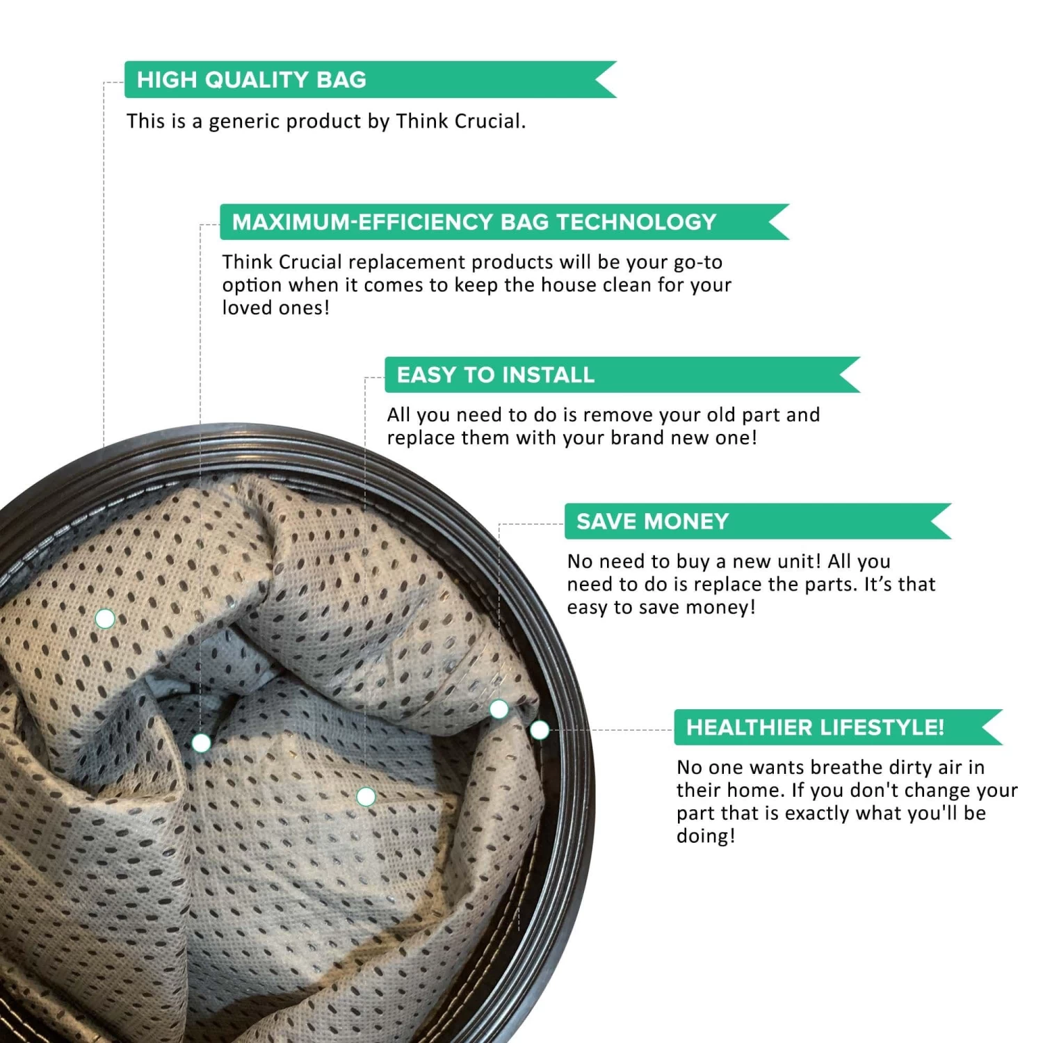 1 Replacement Reusable Cloth 10QT Vacuum Bag For ProTeam Coachvac, Super CoachVac, MegaVac & Mega Raven 10QT, Part # 100565 5 1 Replacement Reusable Cloth 10QT Vacuum Bag For ProTeam Coachvac, Super CoachVac, MegaVac & Mega Raven 10QT, Part # 100565 - Image 3