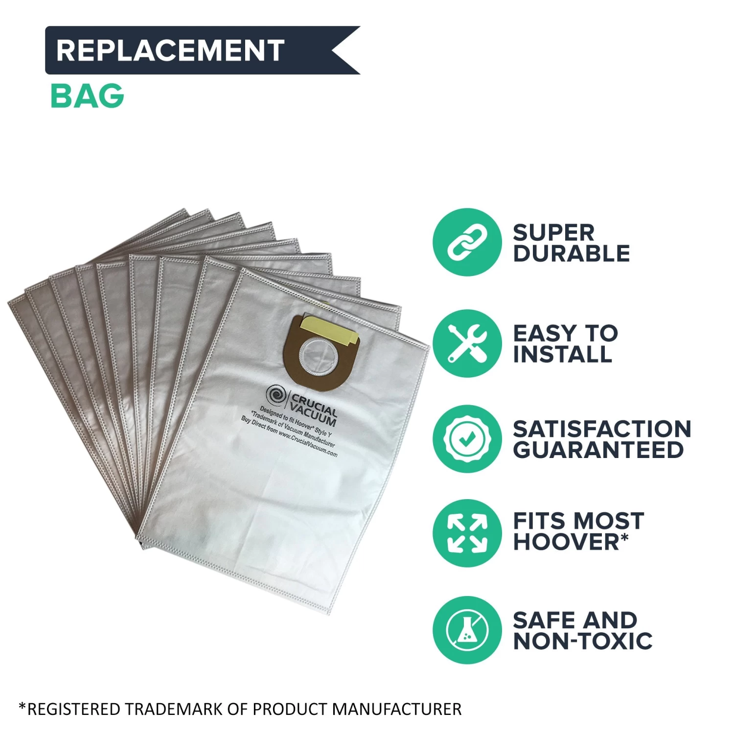 Crucial Vacuum Replacement Vac Bags - Compatible With Hoover Part # 4010100Y, 4010801Y, 43655082 - Hoover Type Y Cloth Bags Fit Windtunnel Upright Vacs - Use Bag, Filter For Home 4 Crucial Vacuum Replacement Vac Bags - Compatible With Hoover Part # 4010100Y, 4010801Y, 43655082 - Hoover Type Y Cloth Bags Fit Windtunnel Upright Vacs - Use Bag, Filter For Home - Image 2