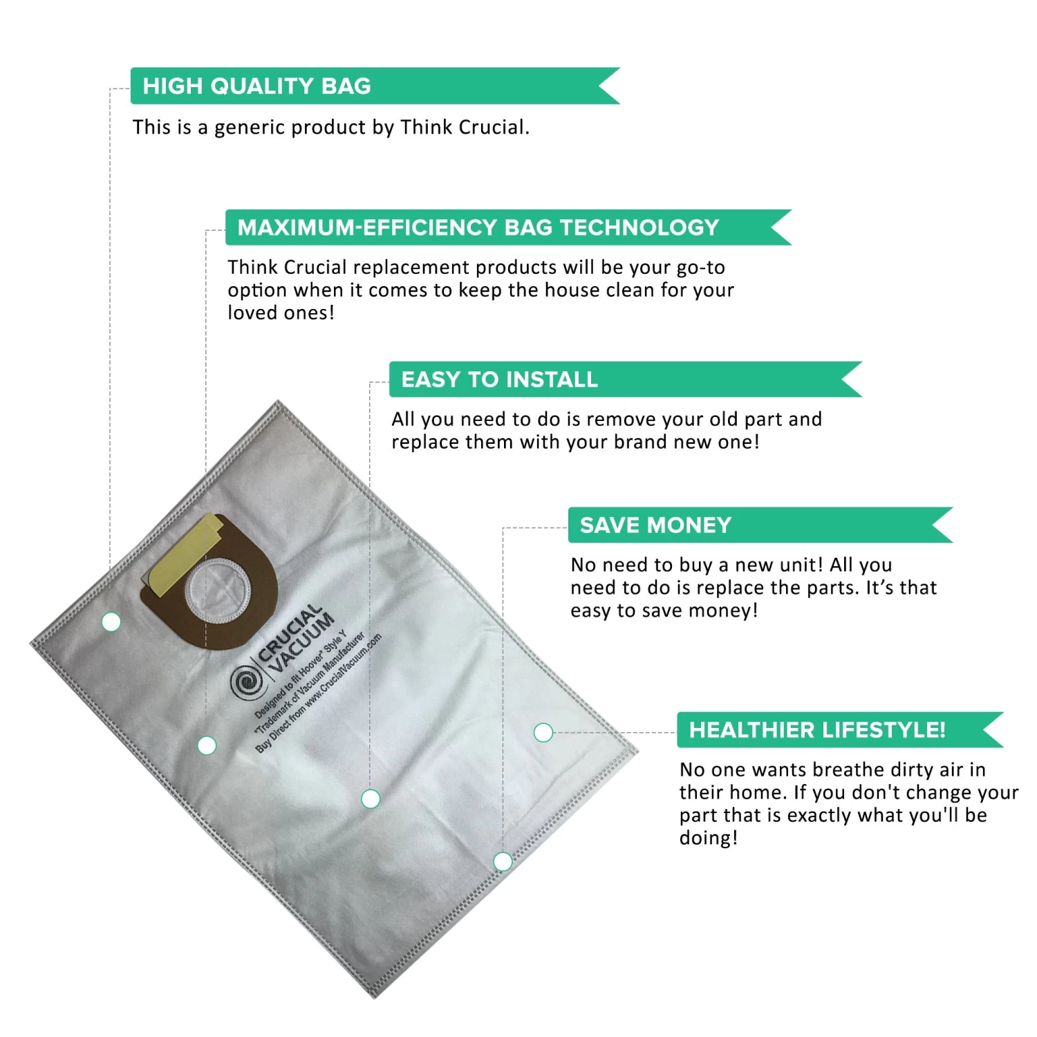 Crucial Vacuum Replacement Vac Bags - Compatible With Hoover Part # 4010100Y, 4010801Y, 43655082 - Hoover Type Y Cloth Bags Fit Windtunnel Upright Vacs - Use Bag, Filter For Home 5 Crucial Vacuum Replacement Vac Bags - Compatible With Hoover Part # 4010100Y, 4010801Y, 43655082 - Hoover Type Y Cloth Bags Fit Windtunnel Upright Vacs - Use Bag, Filter For Home - Image 3
