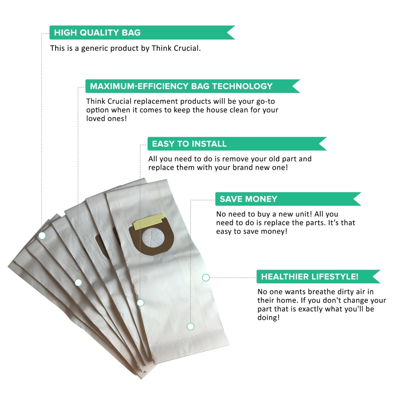 Replacement Type Y Windtunnel Paper Bags, Fits Hoover, Compatible With Part 4010100Y 5 Replacement Type Y Windtunnel Paper Bags, Fits Hoover, Compatible With Part 4010100Y - Image 3